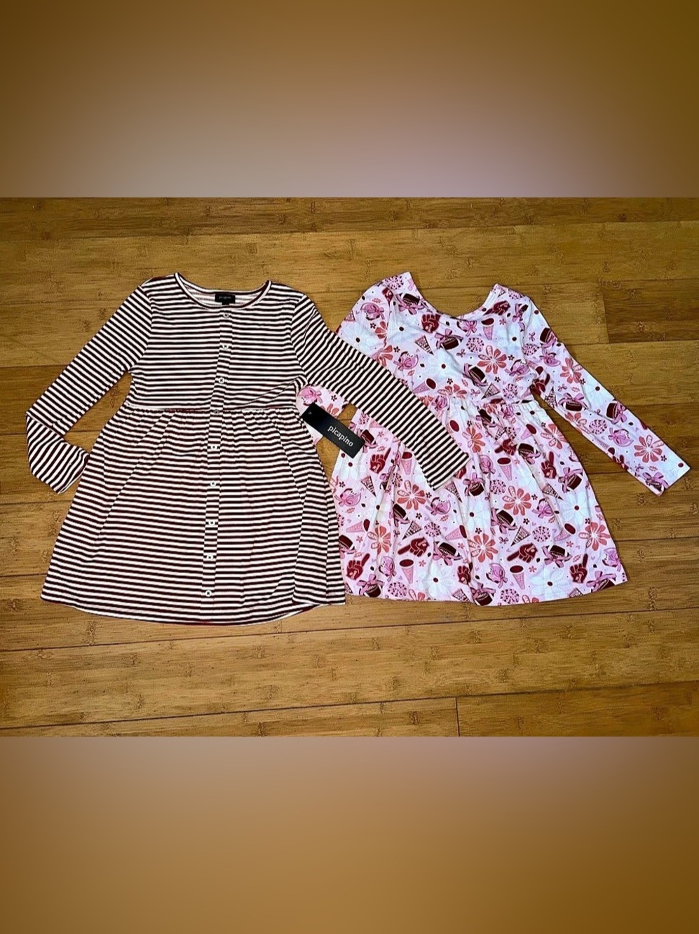 NWT Girl’s Size 8 Striped & Football Print Long Sleeve Empire Waist Dresses